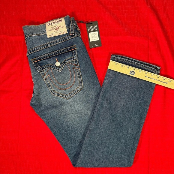 True Religion Jeans Mens Size 32x34 Ricky Big T Flap Relaxed Straight Blue Denim - Picture 1 of 14